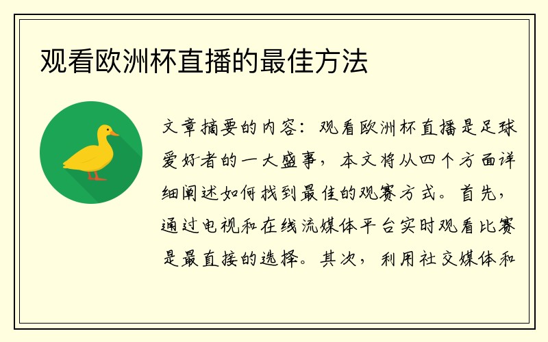 观看欧洲杯直播的最佳方法